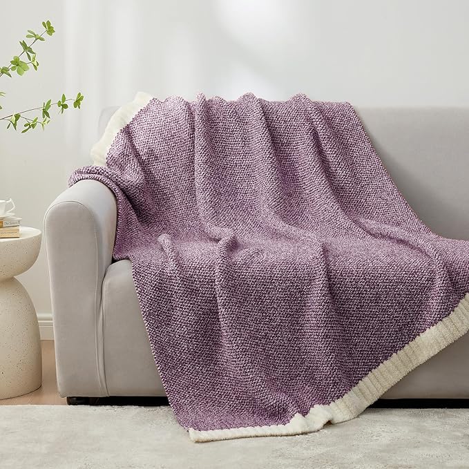 Snuggle Sac Buttery Purple Throw Blanket for Couch, Reversible Super Soft Knitted Blankets, Warm Cozy Knit Fuzzy Plush Lightweight Throws Dupes for Sofa, Bed, Picnic, Purple, 50 x 70 inches