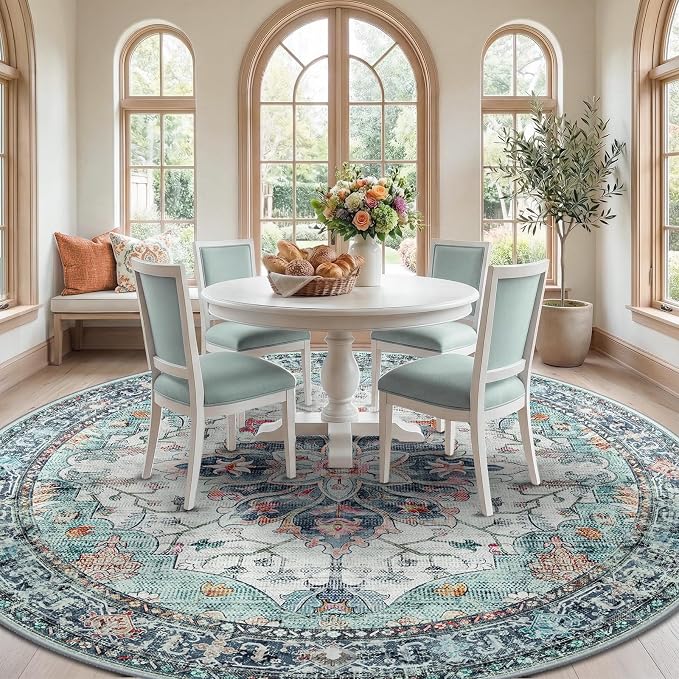 RELEANY Area Rugs 8ft Washable Non-Slip, Floral Vintage Distress Print Pattern - Image 2