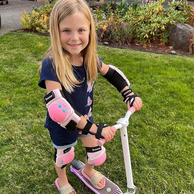 BOSONER Kids/Youth Knee Pads Elbow Pads Wrist Guards Set for 3-15 Years, Child Protective Gear Set for Roller Skates, Cycling, BMX Bike, Skateboard, Inline Skating, Scooter Riding Sports…