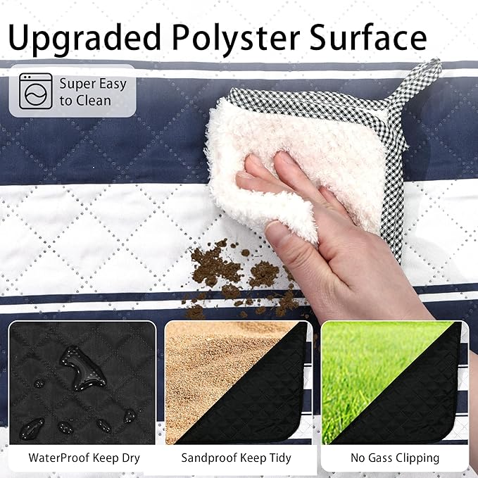 HX&OD Outdoor Picnic Blanket Extra Large, 80”x60” Waterproof Picnic Mat Foldable Camping Blanket Portable with Carry Strap for Beach Mat (Bule)