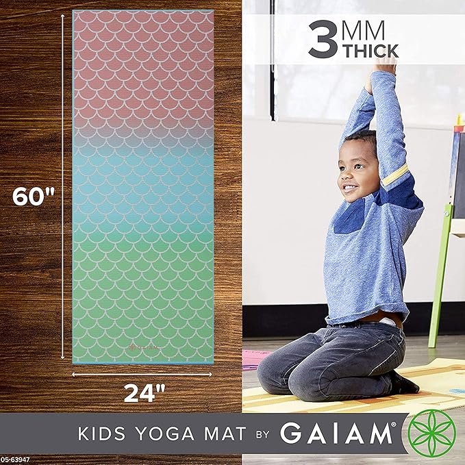 Gaiam Kids Yoga Mat Exercise Mat, Yoga for Kids with Fun Prints - Playtime for Babies, Active & Calm Toddlers and Young Children (60" L x 24" W x 3mm Thick)