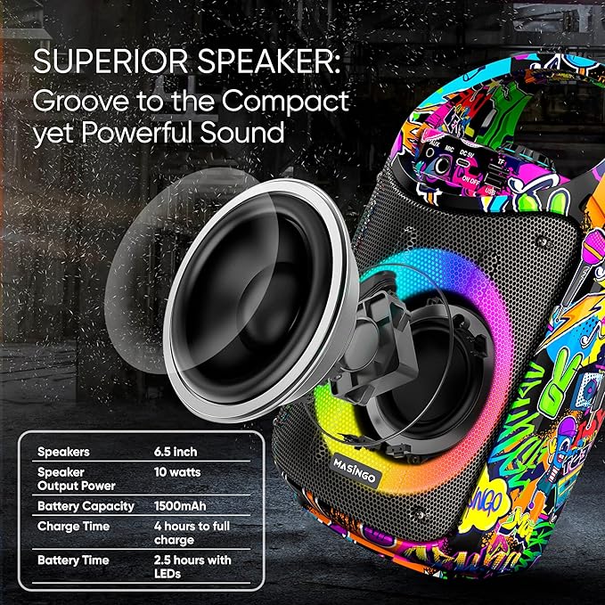 MASINGO Karaoke Machine for Kids and Adults with 2 Wireless Bluetooth Microphones, PA Portable Speaker with Colorful LED Lights, Supports TF Card/USB, AUX/MIC in, TWS for Home Party, Burletta C10 V2