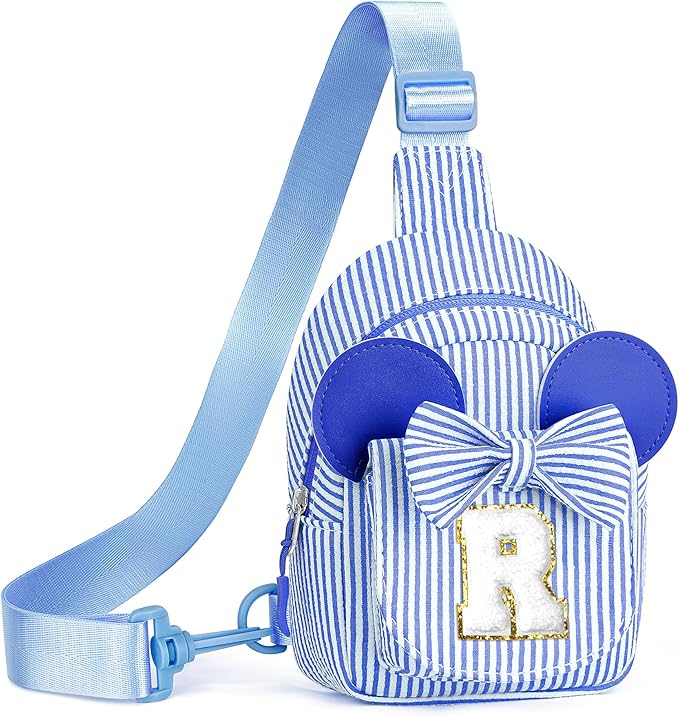 Birthday Gifts for Girls, Sling Bags for Girl Kid Travel, Birthday Gifts for 3 4 5 6 7 8 9 10 Year Old Girls Small Initial Blue Cross Body Sling Bag for Daughter Gift (Blue R)