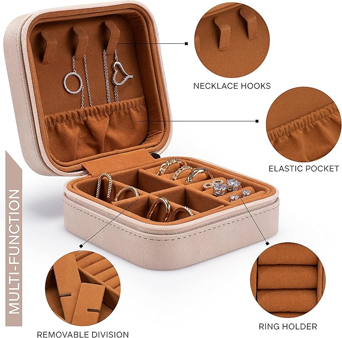 Custom Leather Jewelry Box w/Name & Birth Flower Month - Birthday Gifts for Women, Personalized Jewelry Travel Case - Customized Jewelry Organizer Box, Mom Birthday Gifts - Black