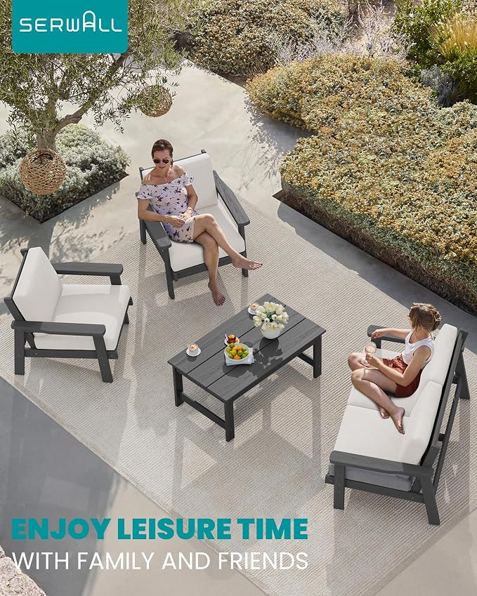 SERWALL Outdoor Loveseat, All-Weather HDPE Outdoor Furniture Set - Image 2