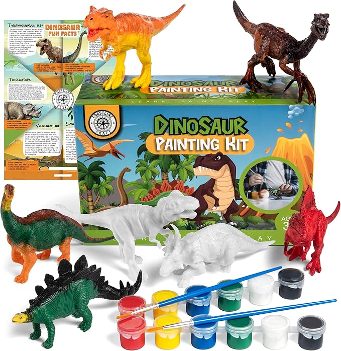 STEM.org Dinosaur Painting Kit for Kids with Dino Trivia-Dinosaur Crafts for Kids Ages 3-5 + w/ 2 T-Rex Set - Screen Free, Educational Gifts for Boys