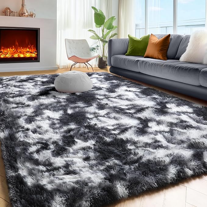 PAGISOFE Black White Grey Bedroom Rugs 4x6 Ft, Soft Fluffy Fuzzy Plush Indoor - Image 3