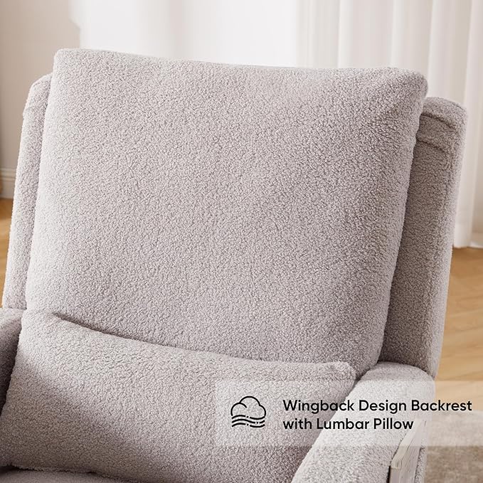 Rocking Chair Nursery, Sherpa Nursing Rocking Chairs, Upholstered Nursery Glider Rocker for Mom Nursery Morden Accent Rocking Chair Pillow for Living Room,Bedroom,Teddy Light Grey