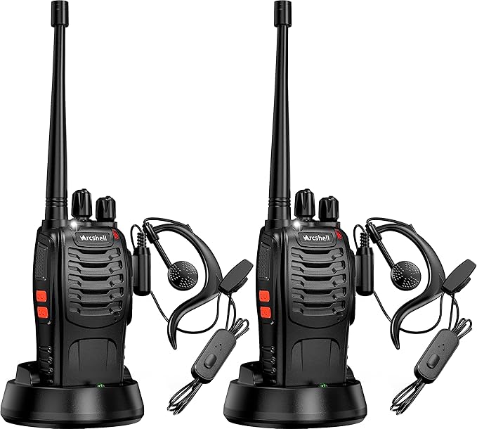 Rechargeable Long Range Two-Way Radios with Earpiece 2 Pack Arcshell AR-5 Walkie Talkies Li-ion Battery and Charger Included