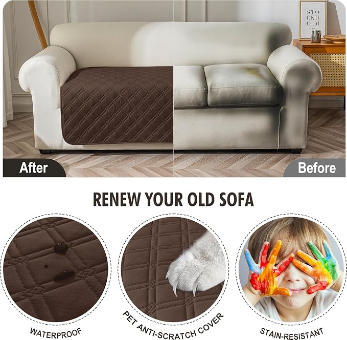 Genina Waterproof Couch Cover, Washable Anti-Slip 78inch Sofa Covers - Image 4