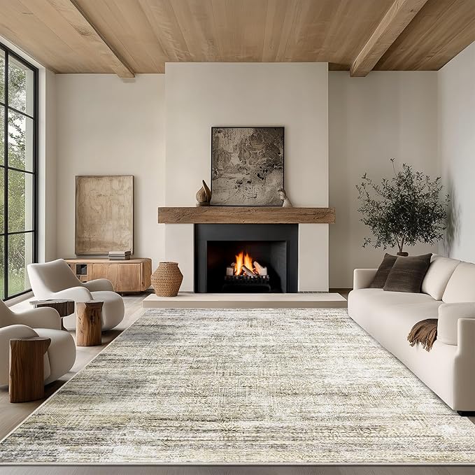 6x9 Area Rug Living Room Rugs - Washable Rug Large Modern Abstract Soft Thin Carpets Indoor Floor No Slip Vintage Carpet for Bedroom Under Dining Table Nursery Home Office Decor Nature