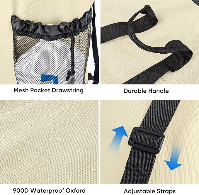 BALEINE 150L Laundry Bag Backpack, 900D Oxford Fabric Large Travel Laundry Bags with Shoulder Straps and 2 Mesh Pockets for College Dorm, Apartment, Laundromat (Beige, 150L)