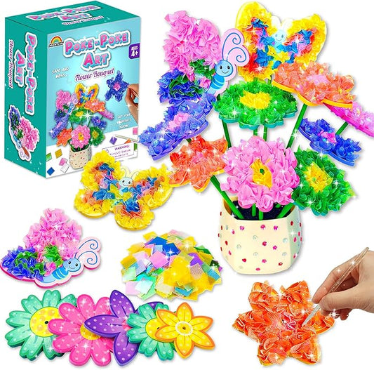 AGENTLAN Art & Craft Activity, Poke Fun Flower Bouquet Craft Kit, Fun & Easy Art Kits for Kids, DIY Garden Kids Activities, Gifts for Girls and Boys 3 4 5 6 7 8 9
