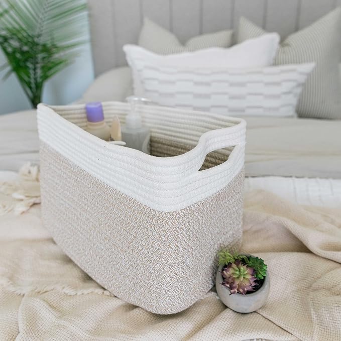 OrganiHaus Set of 3 Rope Baskets for Organizing, Cotton Rope Basket, Shoe Basket Organizer, Decorative Storage Baskets, Toy Bins, Woven Baskets for Storage, Shelf Baskets for Organizing - Light Honey