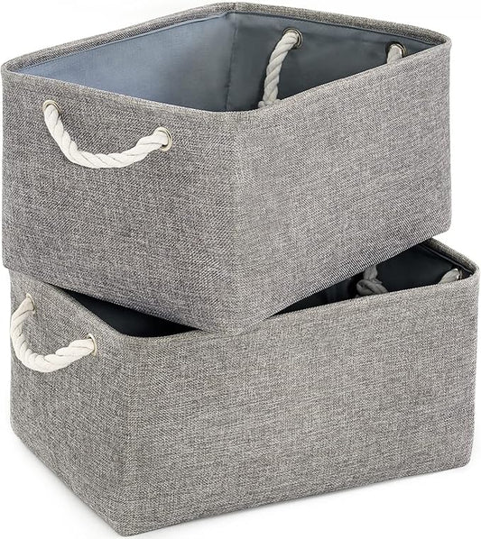 TheWarmHome Large Storage Bins Basket, 2 Pack Grey Fabric Storage Cubes for Changing Table Nursery Livingroom Kidsroom Playroom Toy, Collapsible Storage Baskets for organizing Shelves Closet