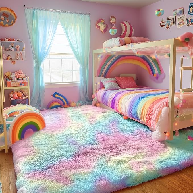 PAGISOFE Fluffy Vibrant Rainbow Rugs - Image 9