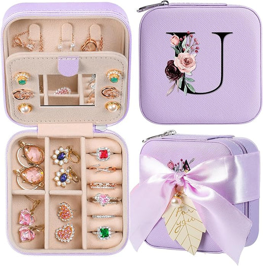 AYGXU Travel Jewelry Box for Women and Girls - Small Case With Initial A-Z - Teacher Gifts