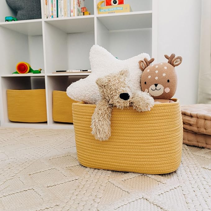 OrganiHaus Orange Basket for Shelves, Decorative Cloth for Organizing, Cotton Rope Storage Basket for Toys, Small Woven Baskets for Storage