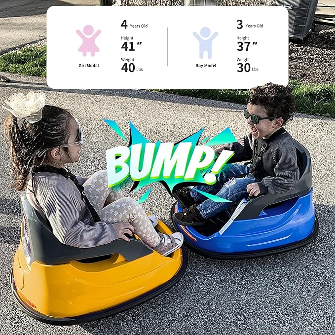 12V Kids Bumper Car, Electric Baby Bumper Car for Toddlers with Remote Control, 3 Speeds - Yellow