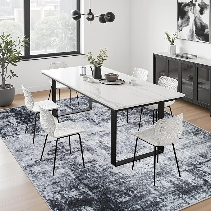 8x8 Area Rug Living Room Rug: Washable Modern Abstract Soft Thin Rug Indoor - Image 4