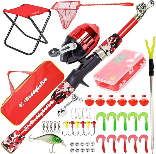DaddyGoFish Kids Fishing Pole - Rod Reel Combo Tackle Box Starter Set - First Year Small Gear Kit for Boys Girls Toddler Youth Age Beginner Little Children