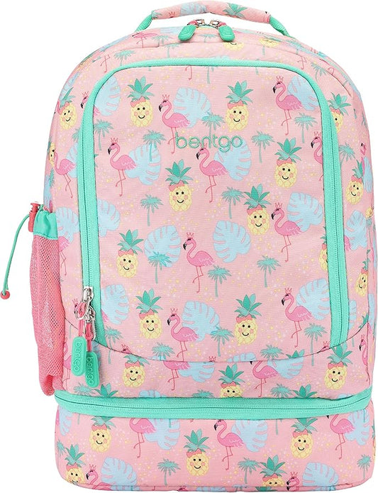 Bentgo Kids 2-in-1 Backpack & Insulated Lunch Bag - Durable 16” Backpack & Lunch Container in Unique Prints for School & Travel - Water Resistant, Padded & Large Compartments (Tropical)