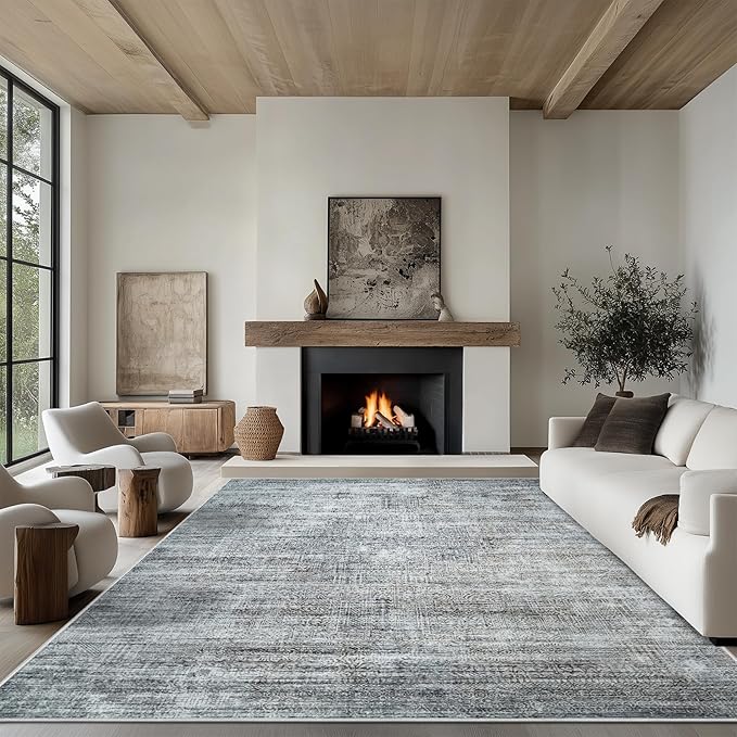 8x10 Area Rug Living Room Rugs - Washable Rug Large Modern Abstract Soft Thin Carpets Indoor Floor No Slip Vintage Carpet for Bedroom Under Dining Table Nursery Home Office Decor Gray Blue