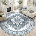 RELEANY Area Rugs Round 8ft Washable Non-Slip, Floral Vintage Distress Print by RELEANY
