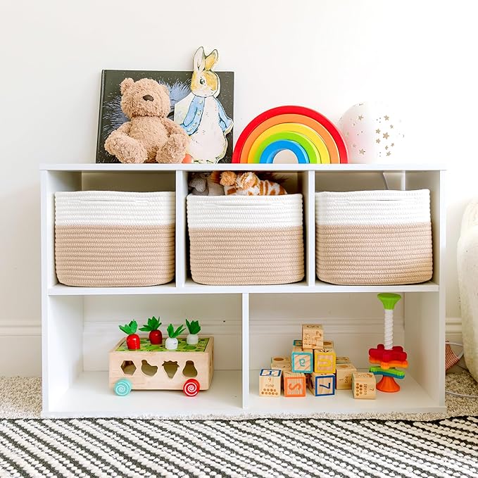 NaturalCozy Storage Cubes 9”x9”x7”Cotton Rope Woven Baskets for Organizing 3-Pack | 9 Inch Cube Storage Bin | Small Basket for Shelf Nursery, Pantry, Decorative Plant, Bathroom Closet, Toy Gift