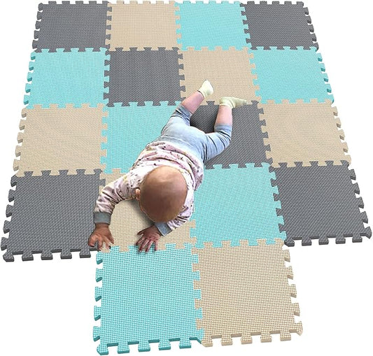MQIAOHAM® 18 Pieces Puzzle Play Mats, Soft Baby Play Mat, Kids Interlocking Foam Floor Tiles, Toddlers Carpet Playmats G301018-108110112