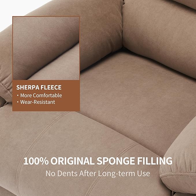 Swivel Rocking Recliner Chair for Adults, Overstuffed Manual Glider Rocker Recliner Chairs, Upholstered Reclining Single Sofa for Living Room Nursery (Mocha)