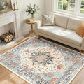 RELEANY Area Rugs 4'x6' Washable Non-Slip, Floral Vintage Distress Print by RELEANY