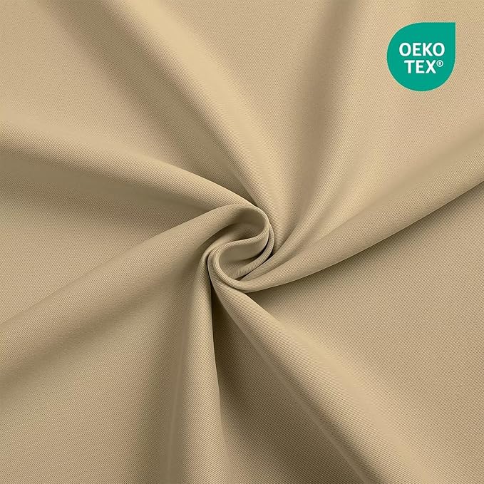 Joydeco 90 Inch Blackout Curtains for Bedroom, Thermal Insulated Black Out Curtains 2 Panels Se, Room Darkening Drapes for Living Room Window Rod Pocket Back Tab (W52 x L90 Inch, Beige)