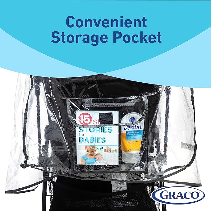 Graco Travel System Weather Shield, Baby Rain Cover, Universal Size to fit Most Travel Systems, Waterproof, Windproof, Ventilation, Sun Protection, Shade, Umbrella, Pram, Vinyl, Plastic, Clear