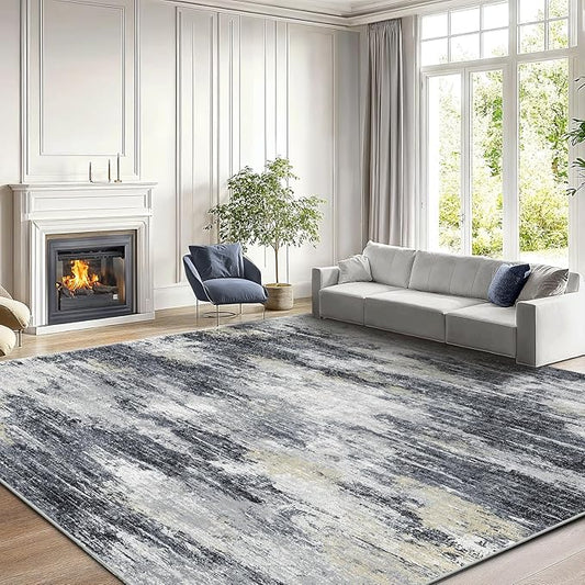 Amada 8x10 Area Rug, Modern Abstract Living Room Rug with Non-Slip Backing & Short Pile, Large Washable Rug with Abstract Pattern for Living Room, Bedroom and Dinning Room, Light Grey