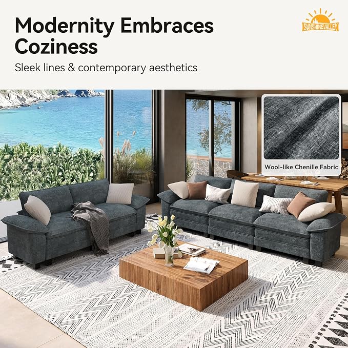 SUNSHINE VALLEY Sofa and Loveseat Set, Oversized Chenille Modular Love seat and - Image 8