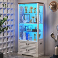 FREDEES Display Cabinet with Glass Doors, Tall Bookcase with 3 Color Lights and by FREDEES