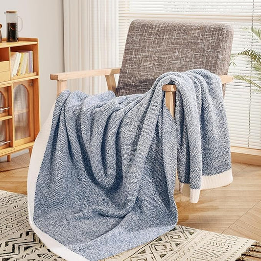 NEXHOME PRO Super Soft Throw Blankets, Cozy Warm Blankets Knit Blanket for Women, Fuzzy Plush Lightweight Throws for Couch, Sofa, Bed, Picnic, Heather Blue White, 50 x 60 inches