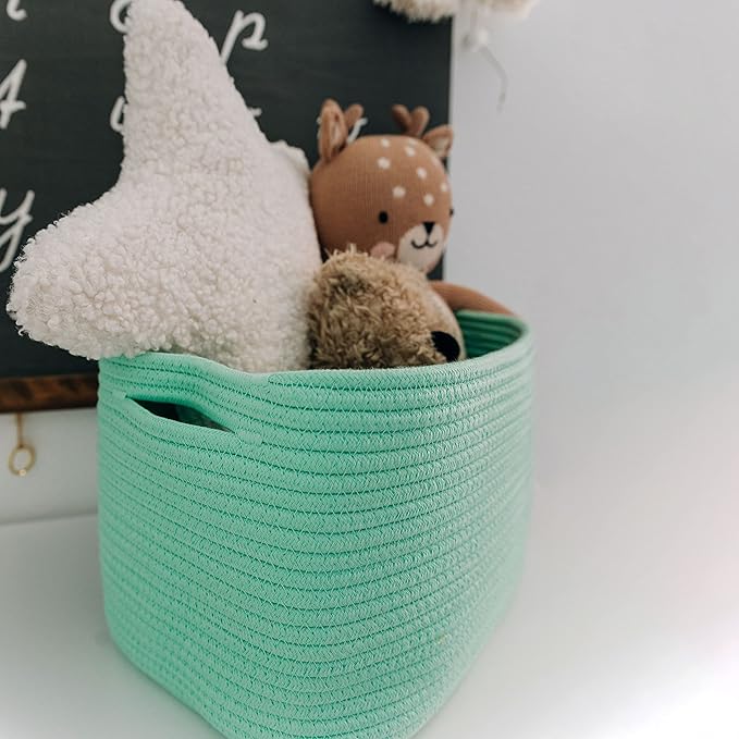 OrganiHaus Green Basket for Shelves, Decorative Cloth for Organizing, Cotton Rope Storage Basket for Toys, Small Woven Baskets for Storage