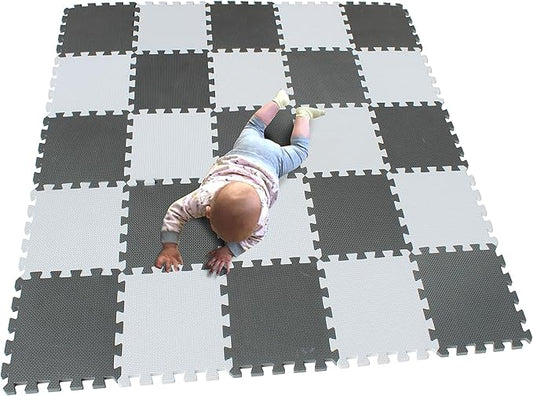 MQIAOHAM® 25 Pieces Puzzle Play Mats, Soft Baby Play Mat, Kids Interlocking Foam Floor Tiles, Toddlers Carpet Playmats G301025-101112