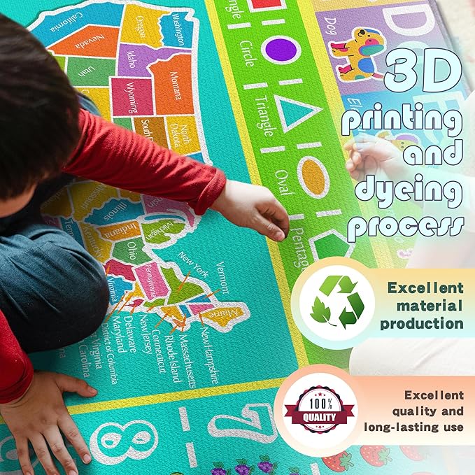 ABC Rug for Kids Playroom, 3x4 Washable Classroom Area Rugs, Educational Learning Mat with Alphabet Numbers Animals Seasons Shapes for Classroom Preschool Playroom