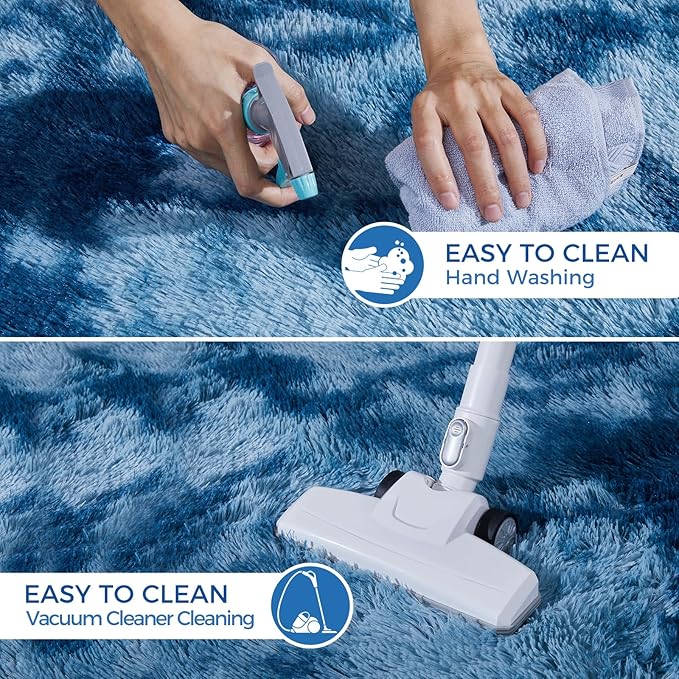 Ultra Soft Rug for Living Room, 3X5 Fluffy Shag Area Rug for Bedroom, Modern Shaggy Carpets Fuzzy Rug for Teens Dorm Nursery Home Decor Aesthetic, Upgrade Anti-Skid Durable, Tie-Dyed Blue Grey