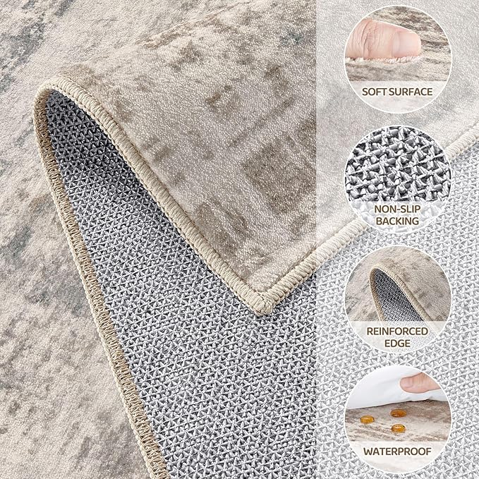 Area Rug for Living Room: 10x12 Washable Neutral Abstract Modern Soft Rugs Non Slip Indoor Floor Stain Resistant Large Carpet for Bedroom Dining Room Office Nursery - Brown