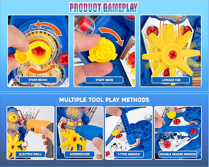 STEM New V6 Engine Model Building Kit，60-Piece Take Apart Toy with Realistic Lights & Sounds, Electric Drill & Tools - Mechanic Repair Playset for Kids Ages 3-5