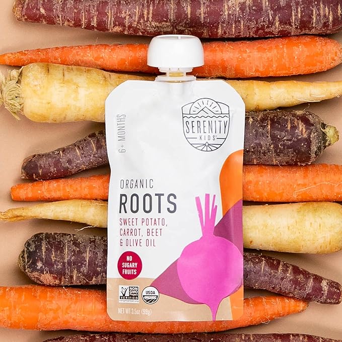 Serenity Kids 6+ Months USDA Organic Veggie Puree Baby Food Pouches | No Sugary Fruits or Added Sugar | Allergen Free | 3.5 Ounce BPA-Free Pouch | Roots | 1 Count