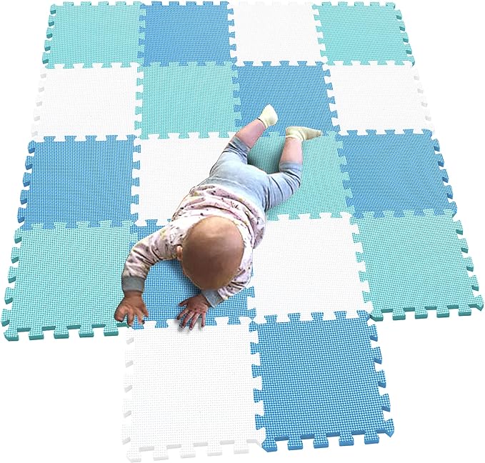 MQIAOHAM® 18 Pieces Puzzle Play Mats, Soft Baby Play Mat, Kids Interlocking Foam Floor Tiles, Toddlers Carpet Playmats G301018-101107108