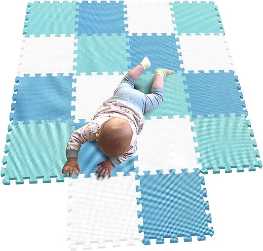 MQIAOHAM® 18 Pieces Puzzle Play Mats, Soft Baby Play Mat, Kids Interlocking Foam Floor Tiles, Toddlers Carpet Playmats G301018-101107108