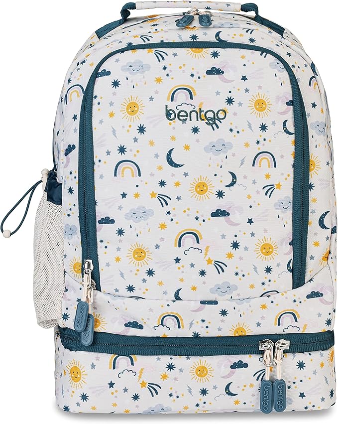 Bentgo Kids 2-in-1 Backpack & Insulated Lunch Bag - Durable 16” Backpack & Lunch Container in Unique Prints for School & Travel - Water Resistant, Padded & Large Compartments (Friendly Skies)