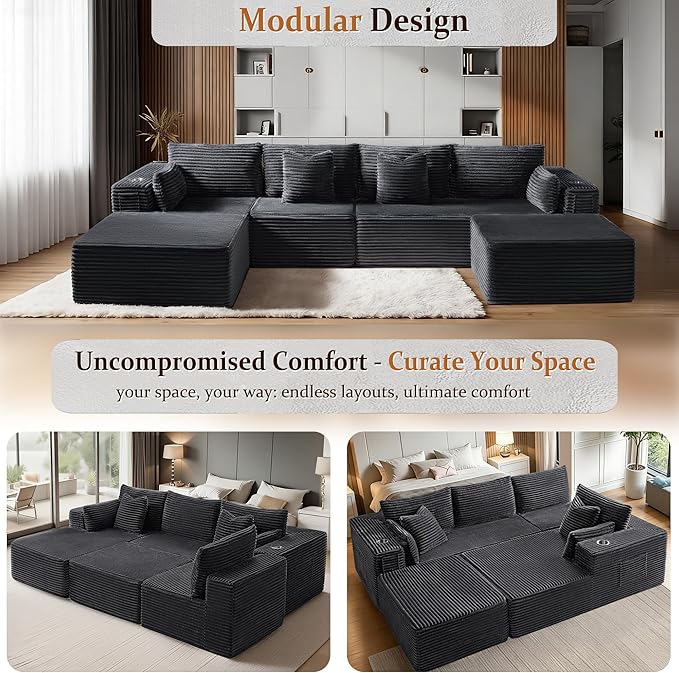 138" Oversized Cloud Sectional Couch, Comfort U Shaped Boneless Couch - Image 6