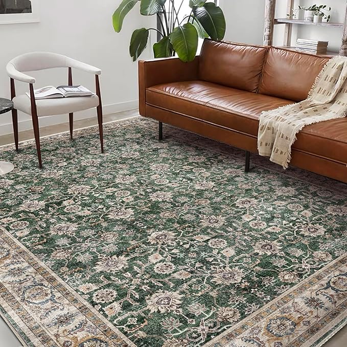 Washable Area Rug 10'x14' Boho Design Non-Shedding Easy Care Ideal for High Traffic Areas in Living Room Bedroom Office Coffee Table Kitchen Large Carpet